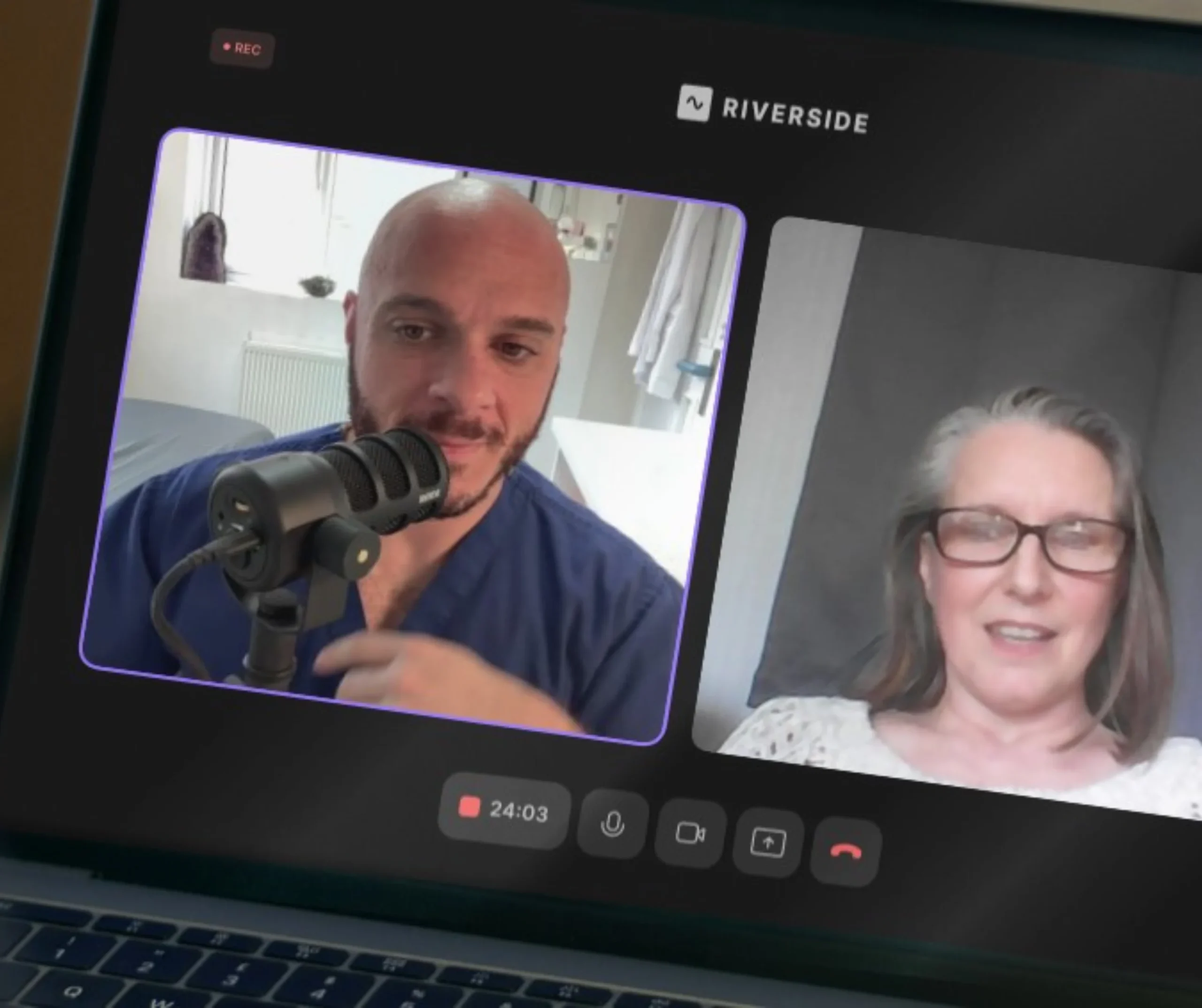 Mini Catch Up - Philip talking with a patient via a video call.